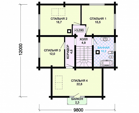 Проект деревянного дома из оцилиндрованного бревна / План мансардного этажа