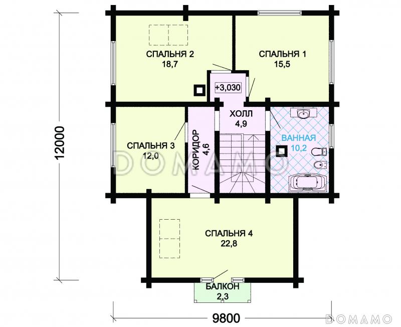 Проект деревянного дома из оцилиндрованного бревна / План мансардного этажа