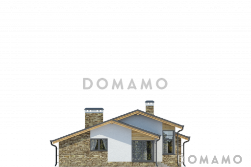 Проект одноэтажного дома с просторной кухней-столовой, кабинетом, кладовыми / Фасад 4