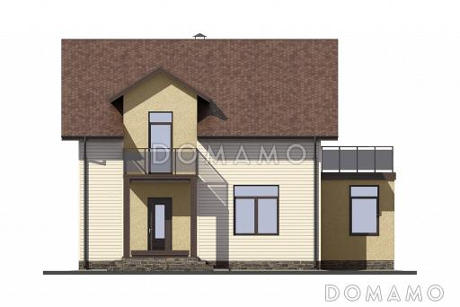 Проект коттеджа тремя спальнями, верандой и большим балконом / Фасад 1