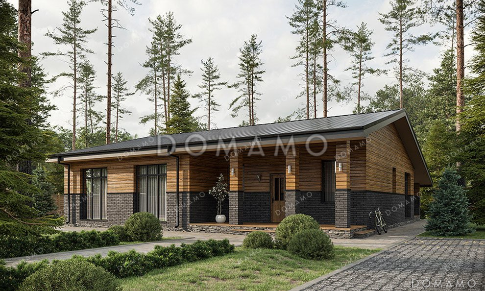 Проект одноэтажного дома с большой террасой и тремя спальнями / 2