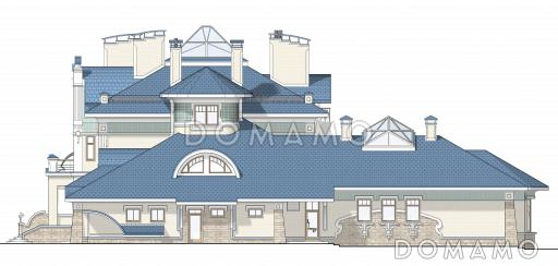 Проект роскошного особняка из кирпича с бассейном на первом этаже / Фасад 4
