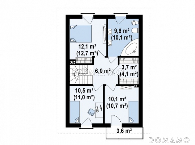 Проект одноэтажного мансардного дома из кирпича с кабинетом и с высокой аттиковой стеной / План мансардного этажа Проект одноэтажного мансардного дома из кирпича с кабинетом и с высокой аттиковой стеной / План мансардного этажа