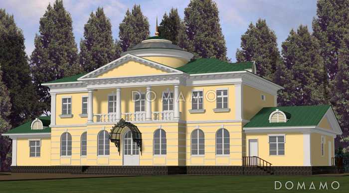 Проект загородного особняка из кирпича с полукруглым эркером Проект загородного особняка из кирпича с полукруглым эркером
