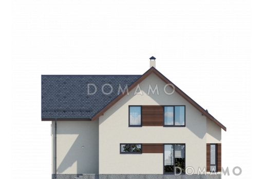 Проект лаконичного дома с гибкой, серой черепицей / Фасад 2