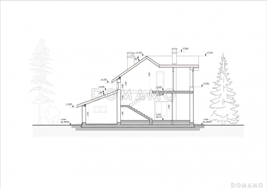 Проект современного дома с гаражом,  кладовой, террасой, балконами / 4