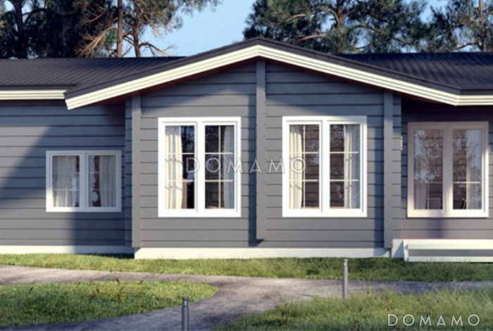 Проект одноэтажного дома из клееного бруса с просторной гардеробной и сауной Проект одноэтажного дома из клееного бруса с просторной гардеробной и сауной