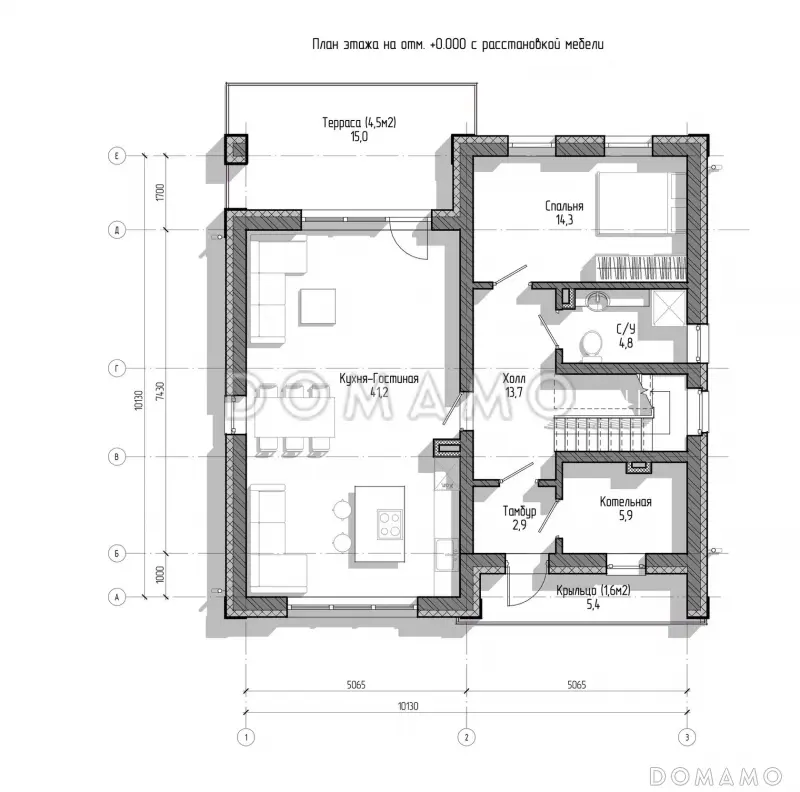 Дом за 100 дней , 2 этажа  / План 1 этажа