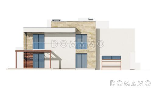 Проект двухэтажного дома из газобетона в стиле модерн, с четырьмя спальнями, кабинетом и гаражом / Фасад 3
