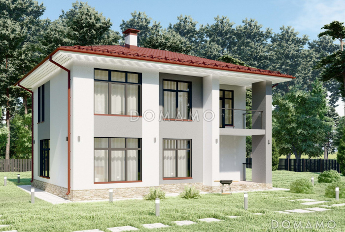 Проект современного двухэтажного дома с четырьмя спальнями S-136 Проект современного двухэтажного дома с четырьмя спальнями S-136