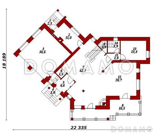 Проект двухэтажного дома с гаражом / План 1 этажа Проект двухэтажного дома с гаражом / План 1 этажа