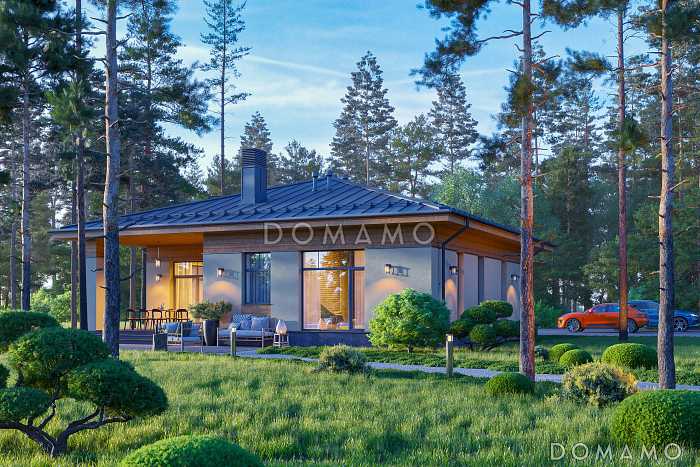 Проект кирпичного дома с мастер-спальней, просторной гостиной и крытой террасой Проект кирпичного дома с мастер-спальней, просторной гостиной и крытой террасой