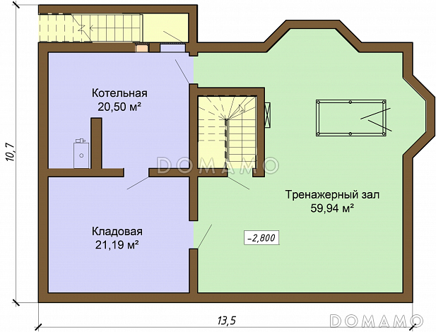 Проект одноэтажного дома из бруса с мансардным и цокольным этажами / План цокольного этажа Проект одноэтажного дома из бруса с мансардным и цокольным этажами / План цокольного этажа