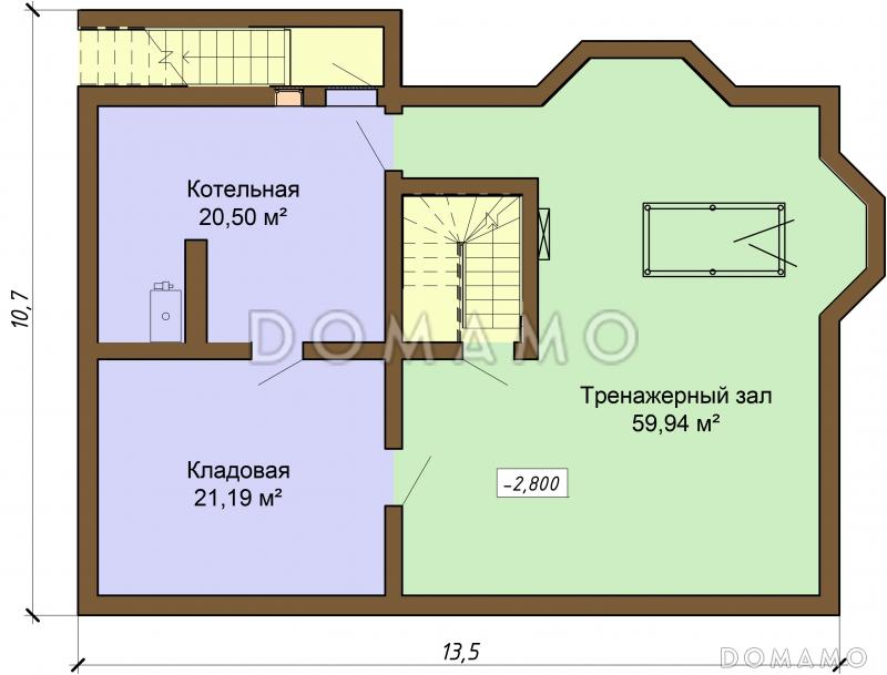 Проект одноэтажного дома из бруса с мансардным и цокольным этажами / План цокольного этажа