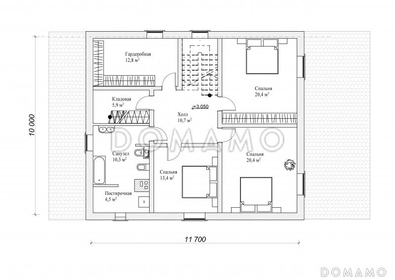Проект коттеджа с оштукатуренными стенами / План 2 этажа