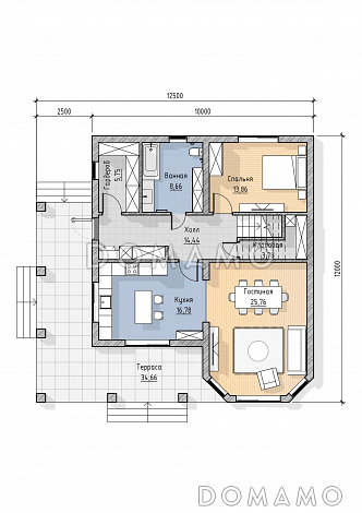 Проект двухэтажного дома в современном стиле / План 1 этажа