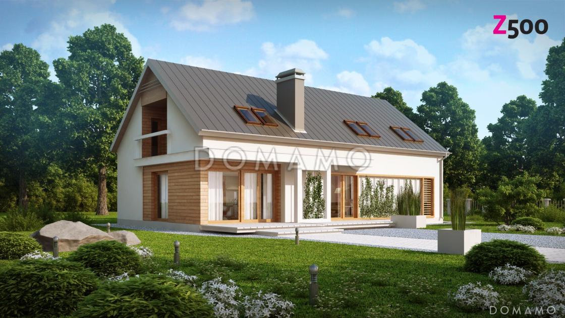 Проект одноэтажного мансардного дома из кирпича с кабинетом, тремя спальнями и гаражом на два автомобиля / 2