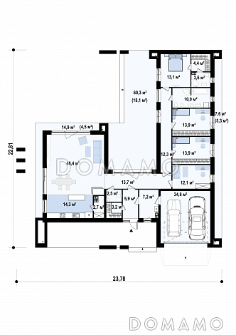 Проект просторного одноэтажного дома из газобетона для большой семьи / План 1 этажа Проект просторного одноэтажного дома из газобетона для большой семьи / План 1 этажа