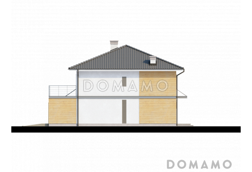 Проект двухэтажного дома из газобетона, адаптированный для сейсмозоны с четырьмя спальнями и удлинённым двухместным гаражом / Фасад 1