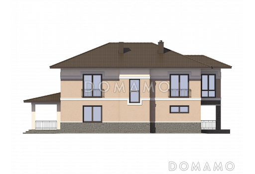 Проект двухэтажного дома из пеноблоков с выходом на террасу из просторной гостиной / Фасад 2