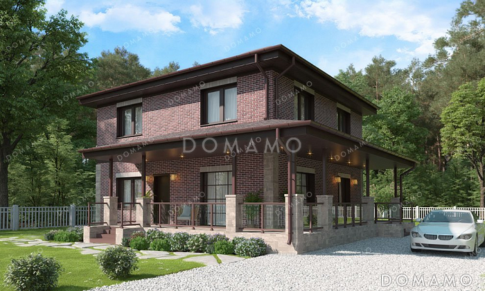 Проект двухэтажного дома с большой террасой