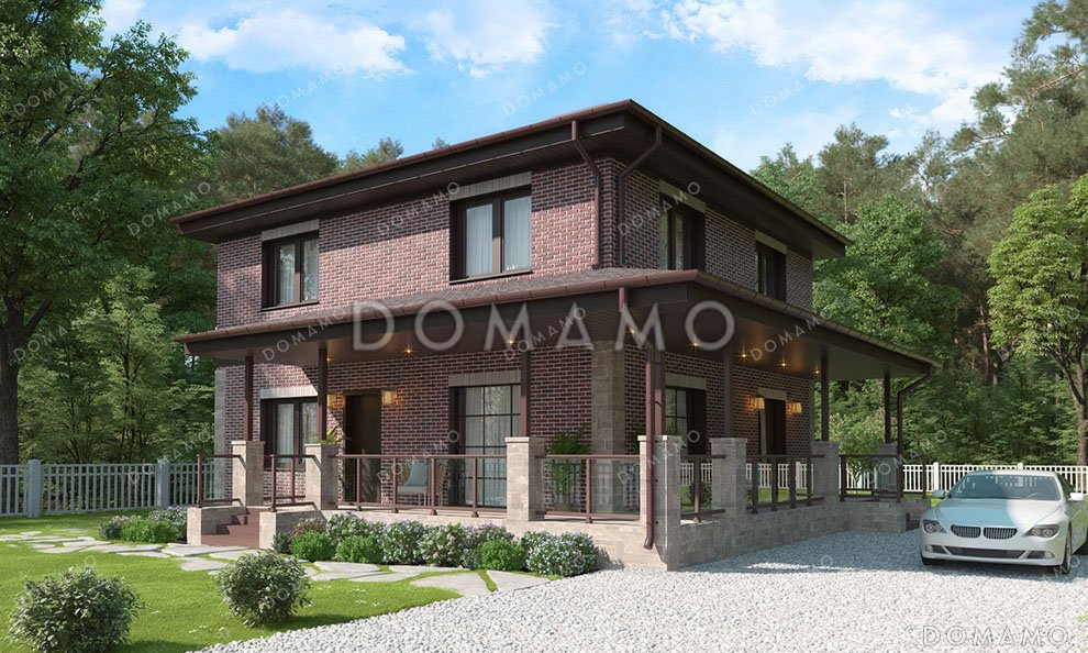 Проект двухэтажного дома с большой террасой / 1