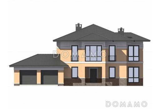 Проект двухэтажного дома с вместительным гаражом для двух авто / Фасад 1