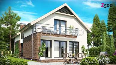 Проект одноэтажного дома из кирпича с мансардным этажом и встроенным гаражом