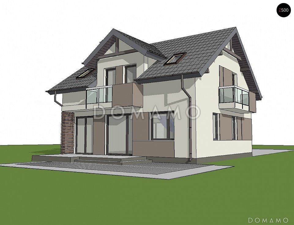 Проект одноэтажного мансардного дома из газобетона в современном исполнении с четырьмя комнатами и балконом / 4