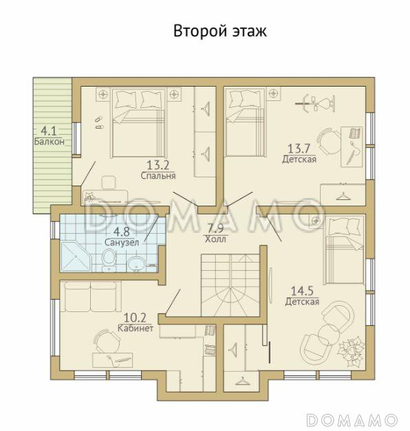Проект каркасного дома с небольшой открытой террасой / План мансардного этажа