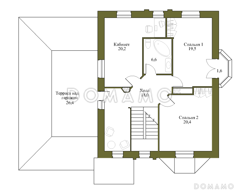 Проект просторного двухэтажного коттеджа с гаражом / План мансардного этажа
