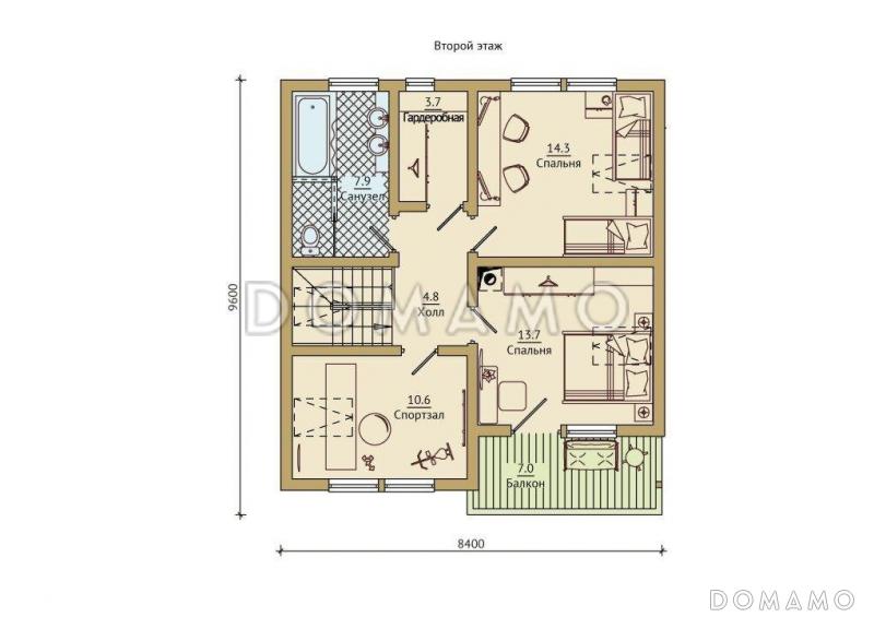 Проект каркасного дома с тренажерным залом на мансардном этаже / План мансардного этажа