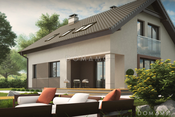 Проект одноэтажного мансардного дома из кирпича с просторной светлой гостиной Проект одноэтажного мансардного дома из кирпича с просторной светлой гостиной