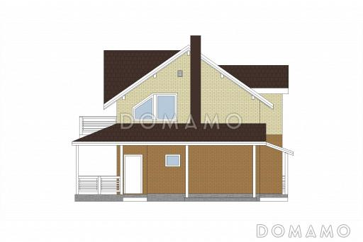 Проект каркасного дома с угловой террасой и просторныб балконом на мансардном этаже / Фасад 3