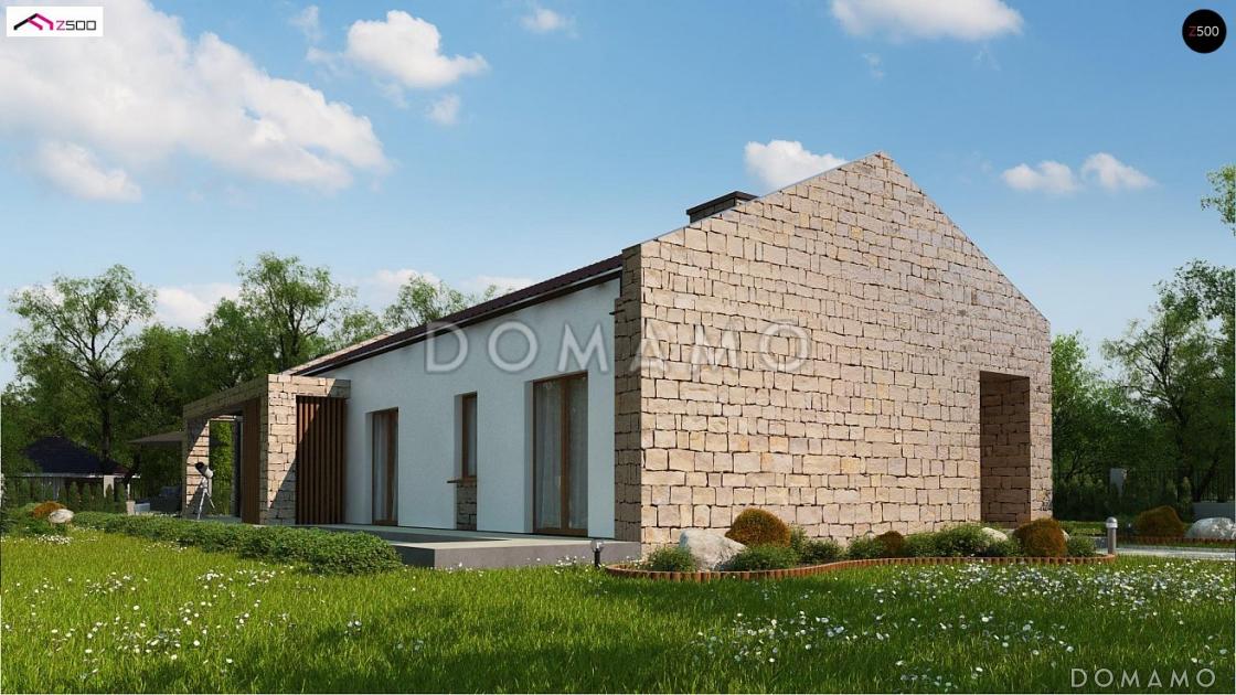 Проект одноэтажного дома необычной планировки из газобетона с двумя спальнями и кабинетом / 3