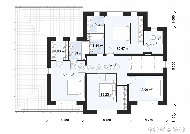 Проект двухэтажного дома с облицовкой камнем в стиле Райт S-221 / План 2 этажа