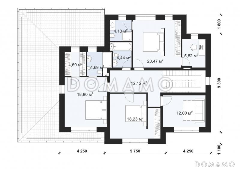 Проект двухэтажного дома с облицовкой камнем в стиле Райт S-221 / План 2 этажа