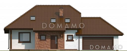 Проект одноэтажного мансардного дома из газобетона с кабинетом, тремя спальнями и гаражом / Фасад 1