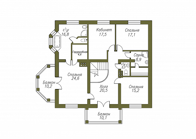 Проект солидного двухэтажного коттеджа с гаражом / План 2 этажа