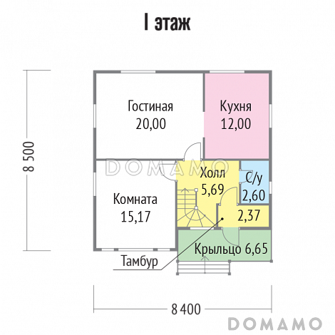 Проект каркасного дома с идеальной планировкой / План 1 этажа Проект каркасного дома с идеальной планировкой / План 1 этажа