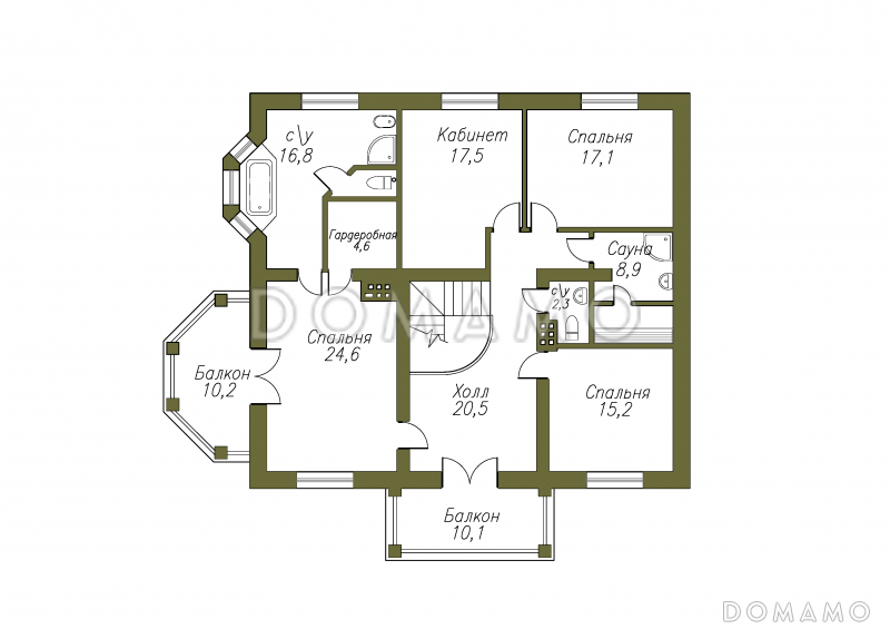 Проект солидного двухэтажного коттеджа с гаражом / План 2 этажа