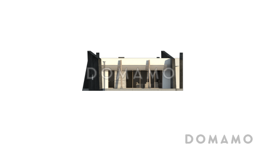 Проект современного одноэтажного дома из кирпича необычного дизайна с плоской крышей и с тремя спальнями / Фасад 4