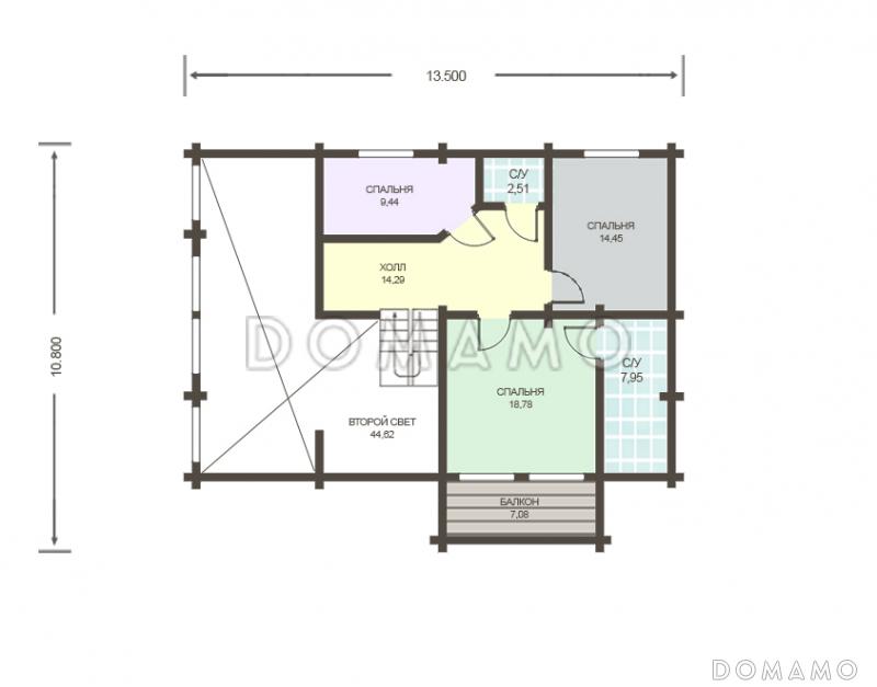 Проект дома из клееного бруса с обширным остеклением и вторым светом / План мансардного этажа