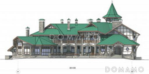 Проект коттеджа с угловой планировкой и бассейном / Фасад 1