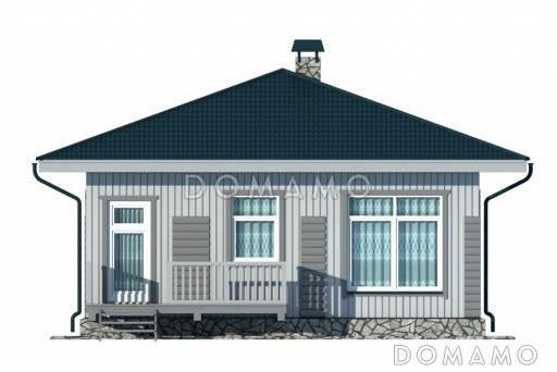 Проект современного одноэтажного дома из бруса с двумя жилыми комнатами  / Фасад 1