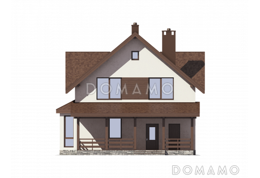 Проект загородного дома с крытой террасой и просторными спальными комнатами / Фасад 1