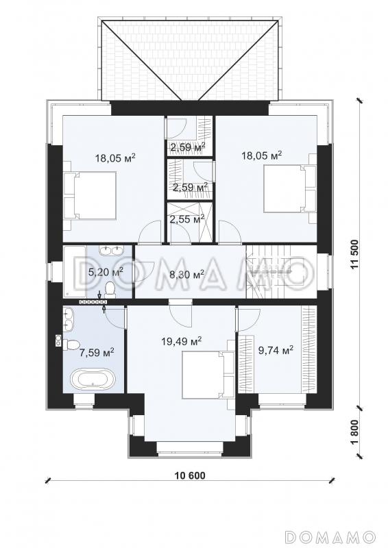 Проект современного двухэтажного коттеджа с четырьмя спальнями S-193 / План 2 этажа