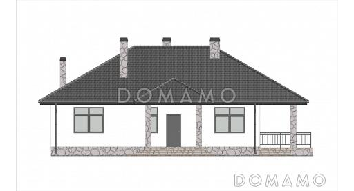 Проект дома из газобетона с большой гостиной, камином и 3 спальнями / Фасад 1