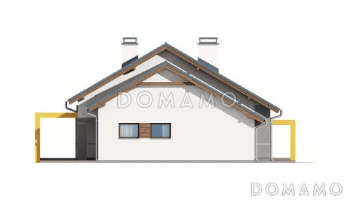 Проект одноэтажного дома из кирпича с большой гостиной, тремя спальнями и гаражом / Фасад 4
