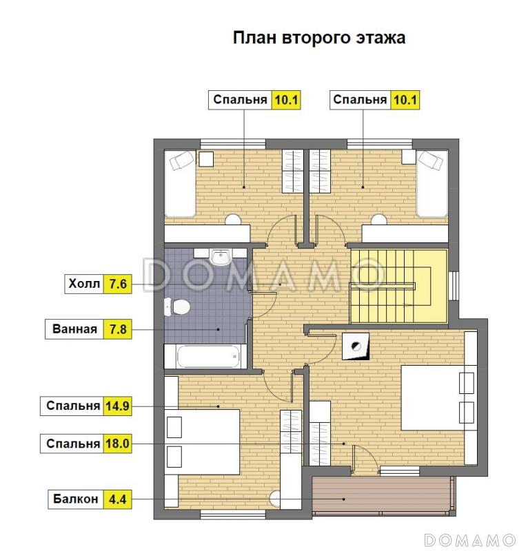 Проект каркасного дома 9 на 10 с четырьмя спальнями на мансарде / План мансардного этажа